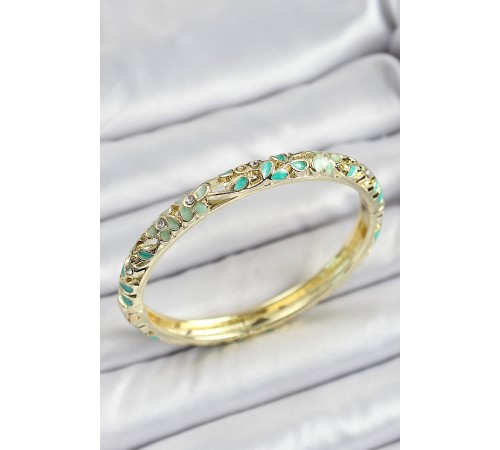 Mineli Pirinç Yeşil Çiçek Motifli Kadın Kelepçe - TJ-BB7171