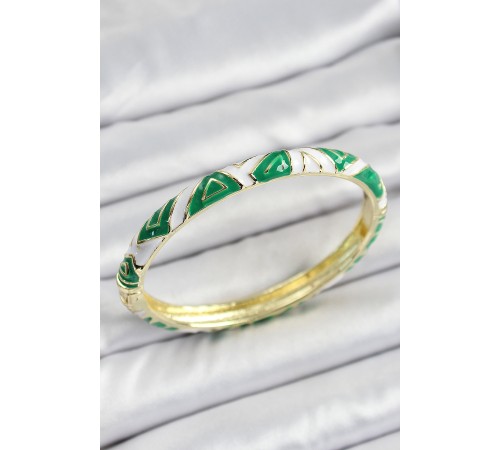 Mineli Pirinç Yeşil Beyaz Motifli Kadın Kelepçe - TJ-BB7169