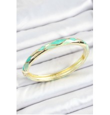 Mineli Pirinç Turkuaz Yeşil Baklava Desenli Gold Renk Kadın Kelepçe - TJ-BB7116