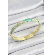 Mineli Pirinç Yeşil Çiçek Motifli Kadın Kelepçe - TJ-BB7167