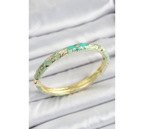 Mineli Pirinç Yeşil Çiçek Motifli Kadın Kelepçe - TJ-BB7167