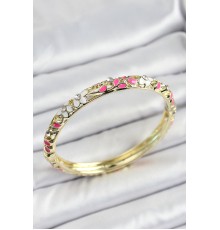 Mineli Pirinç Pembe Beyaz Çiçek Motifli Kadın Kelepçe - TJ-BB7166