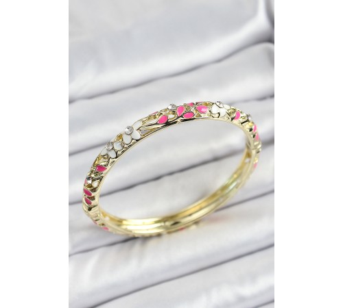 Mineli Pirinç Pembe Beyaz Çiçek Motifli Kadın Kelepçe - TJ-BB7166