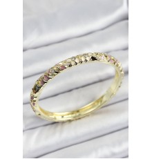 Mineli Pirinç Gold Renk Pembe Çiçek Desen Motifli Kadın Kelepçe - TJ-BB7165
