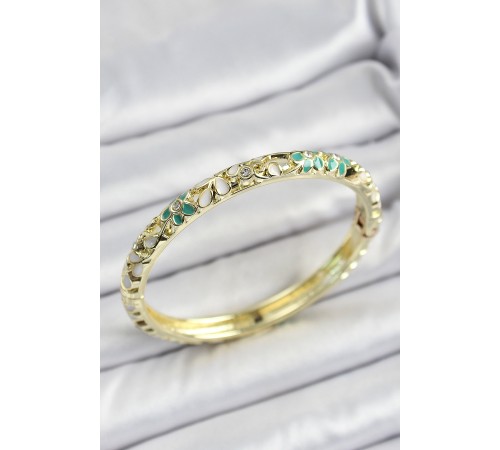 Mineli Pirinç Yeşil Çiçek Desen Motifli Kadın Kelepçe - TJ-BB7164