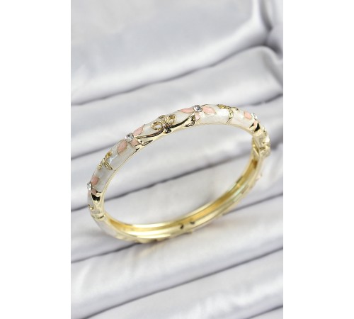 Mineli Pirinç Krem Çiçek Motifli Kadın Kelepçe - TJ-BB7163