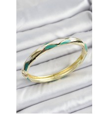 Mineli Pirinç Yeşil Beyaz Geometrik Desenli Kadın Kelepçe - TJ-BB7162