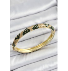 Mineli Pirinç Kahverengi Siyah Geometrik Desenli Kadın Kelepçe - TJ-BB7160