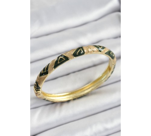 Mineli Pirinç Kahverengi Siyah Geometrik Desenli Kadın Kelepçe - TJ-BB7160