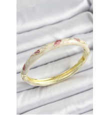 Mineli Pirinç Gold Renk Krem Çiçek Motifli Kadın Kelepçe - TJ-BB7159