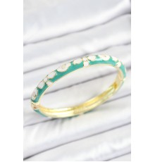 Mineli Pirinç Beyaz Yeşil Çiçek Desenli Gold Renk Kadın Kelepçe - TJ-BB7122