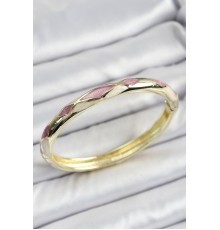 Mineli Pirinç Pembe Beyaz Geometrik Motifli Kadın Kelepçe - TJ-BB7155