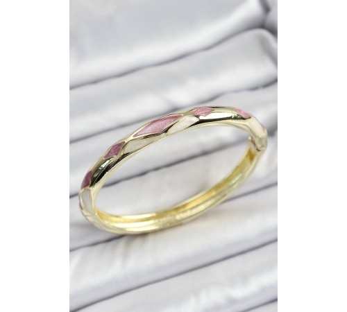 Mineli Pirinç Pembe Beyaz Geometrik Motifli Kadın Kelepçe - TJ-BB7155