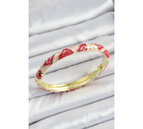 Mineli Pirinç Pembe Geometrik Desenli Kadın Kelepçe - TJ-BB7152