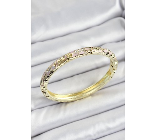 Mineli Pirinç Krem Renk Çiçek Desenli Kadın Kelepçe - TJ-BB7151