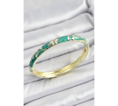 Mineli Pirinç Yeşil Çiçek Motifli Kadın Kelepçe - TJ-BB7150