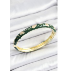 Mineli Pirinç Gold Renk Yeşil Çiçek Motifli Kadın Kelepçe - TJ-BB7149