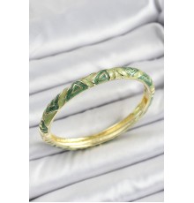 Mineli Pirinç Yeşil Geometrik Desenli Kadın Kelepçe - TJ-BB7148