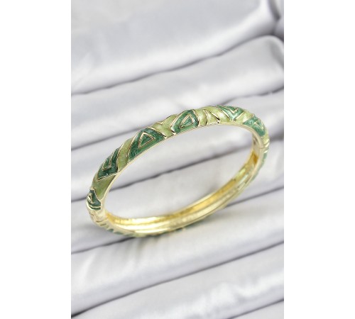 Mineli Pirinç Yeşil Geometrik Desenli Kadın Kelepçe - TJ-BB7148