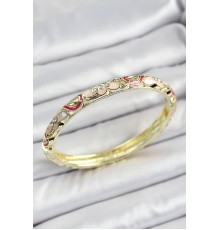 Mineli Pirinç Pembe Çiçek Motifli Kadın Kelepçe - TJ-BB7147