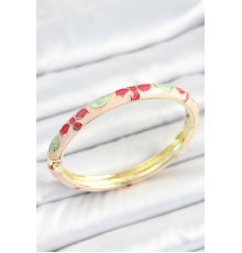 Mineli Pirinç Beyaz Pembe Yeşil Çiçek Desenli Gold Renk Kadın Kelepçe - TJ-BB7131