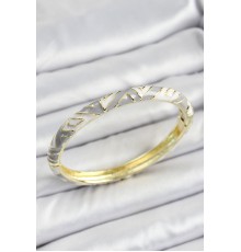 Mineli Pirinç Gri Beyaz Geometrik Desenli Kadın Kelepçe - TJ-BB7146