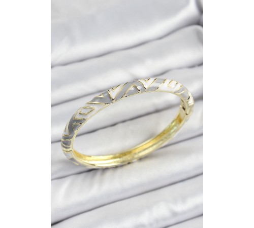 Mineli Pirinç Gri Beyaz Geometrik Desenli Kadın Kelepçe - TJ-BB7146