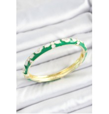 Mineli Pirinç Beyaz Yeşil Çiçek Desenli Gold Renk Kadın Kelepçe - TJ-BB7132