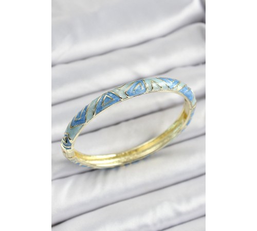 Mineli Pirinç Mavi Geometrik Desenli Kadın Kelepçe - TJ-BB7144