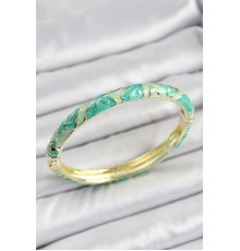 Mineli Pirinç Su Yeşili Geometrik Desenli Kadın Kelepçe - TJ-BB7143