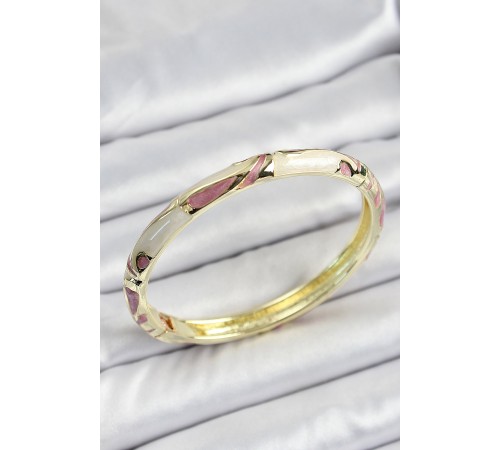 Mineli Pirinç Pembe Krem Motifli Kadın Kelepçe - TJ-BB7142