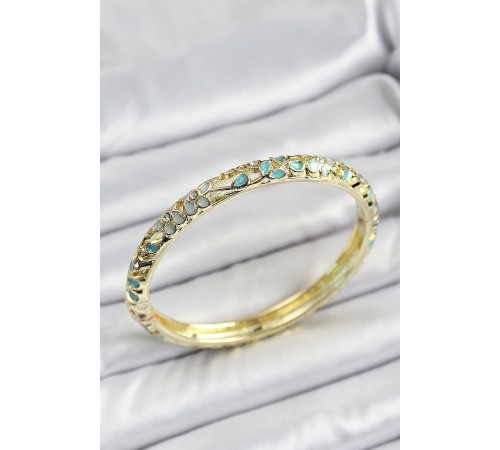 Mineli Pirinç Su Yeşili Çiçek Desen Motifli Kadın Kelepçe - TJ-BB7138