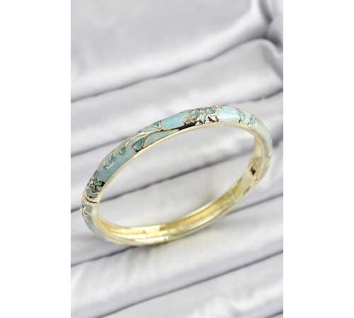 Mineli Pirinç Buz Mavisi Çiçek Desenli Kadın Kelepçe - TJ-BB7137