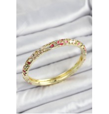 Mineli Pirinç Fuşya Çiçek Motif Desenli Kadın Kelepçe - TJ-BB7136