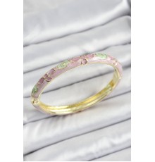 Mineli Gold Renk Pirinç Pembe Çiçek Desenli Kadın Kelepçe - TJ-BB7135