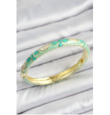 Mineli Pirinç Gold Renk Su Yeşili Çiçek Motifli Kadın Kelepçe - TJ-BB7134