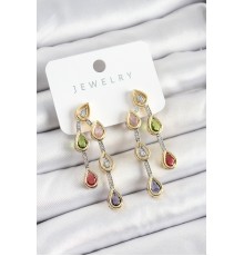 Pirinç Çoklu Damla Model Karşık Zirkon Taşlı Gold Ve Gümüş Renk Kadın Küpe - TJ-BKP10742