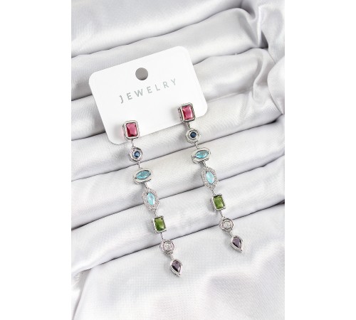 Pirinç Renkli Zirkon Taşlı Sallantılı Model Gümüş Renk Kadın Küpe - TJ-BKP10743