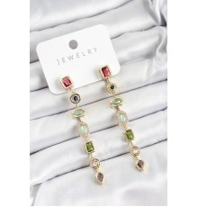 Pirinç Renkli Zirkon Taşlı Sallantılı Model Gold Renk Kadın Küpe - TJ-BKP10744