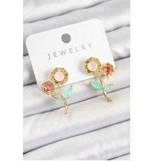 Pirinç Renkli Zirkon Taşlı Papatya Model Gold Renk Kadın Küpe - TJ-BKP10746