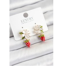 Pirinç Mineli Zirkon Taşlı Çiçek Model Sallantılı Çilek Detaylı Gold Renk Kadın Küpe - TJ-BKP10747