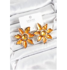 Pirinç Mineli Alevli Çiçek Model Gold Renk Kadın Küpe - TJ-BKP10748