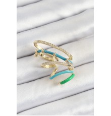 Pirinç Zirkon Taşlı Mavi Yeşil Sıkıştırma Sağ Kıkırdak Gold Renk Kadın Küpe - TJ-BKP10754
