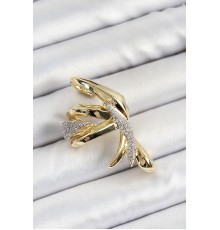 Pirinç Zirkon Taşlı Sıkıştırma Sağ Kıkırdak Gold Renk Kadın Küpe - TJ-BKP10756