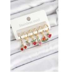 Pirinç Zirkon Taşlı Meyve Temalı Karışık Model Gold Renk 6'lı Set Kadın Küpe - TJ-BKP10762