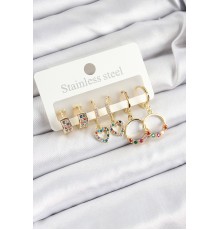 Pirinç Zirkon Taşlı Kalp Ve Halka Model Gold Renk 6'lı Set Kadın Küpe - TJ-BKP10761