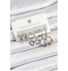 Pirinç Zirkon Taşlı Kalp Ve Halka Model Gold Renk 6'lı Set Kadın Küpe - TJ-BKP10758