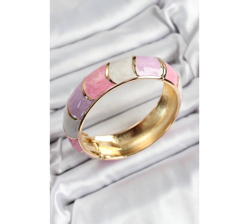 Mineli Pirinç Pembe Mor Beyaz Renk Motif Desenli Kadın Kelepçe - TJ-BB7195