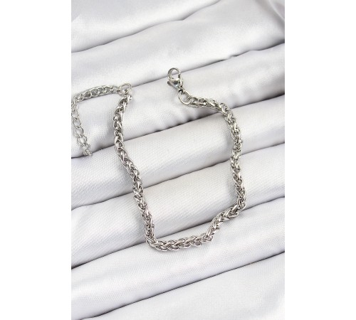 316L Çelik Gümüş Renk Örgü Zincir Erkek Bileklik - TJ-EB3735