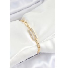 Pirinç Dikdörtgen Model Zirkon Taşlı Gold Renk VİP Seri Kadın Bileklik - TJ-BB7202